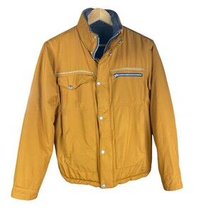 REI Men's Small Reversible Insulated Jacket Yellow/Gray Full Zip Outdoor Hiking